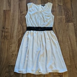 White Fit and Flare with Black Lace Waist